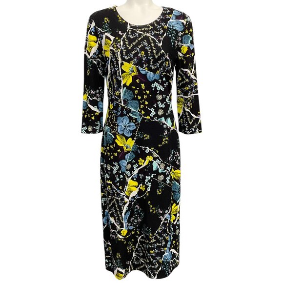 Erdem Black Multi Floral Print Jersey Allegra Midi Dress